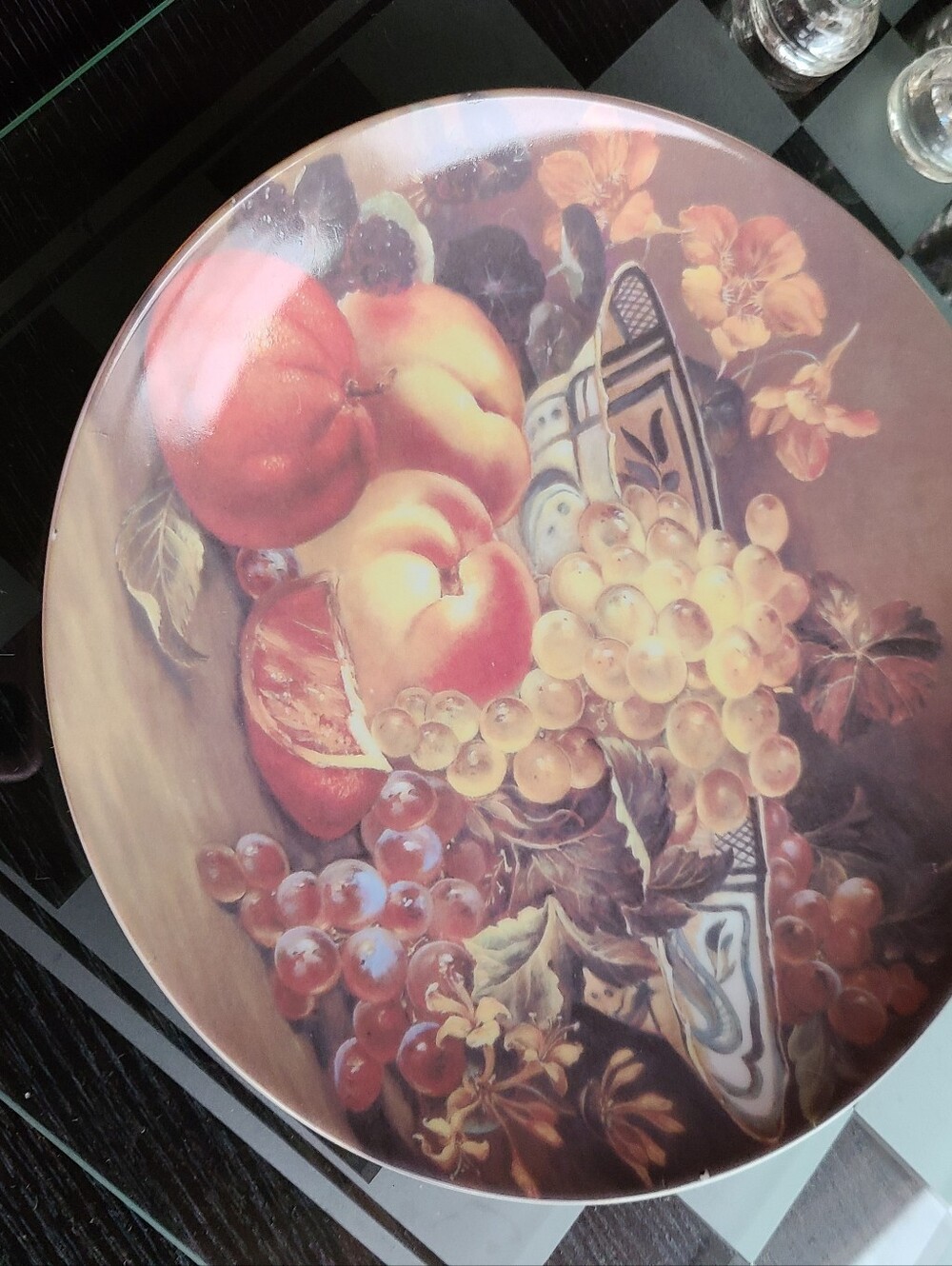Decorative Fruit Plate with Peach and Grape Motif